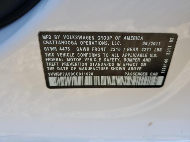 Photo 10 from auction – 2012 VOLKSWAGEN PASSAT SE with VIN 1VWBP7A30CC011926