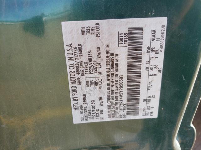 Photo 10 from auction – 2000 FORD RANGER SUP with VIN 1FTYR14V5YPB50581