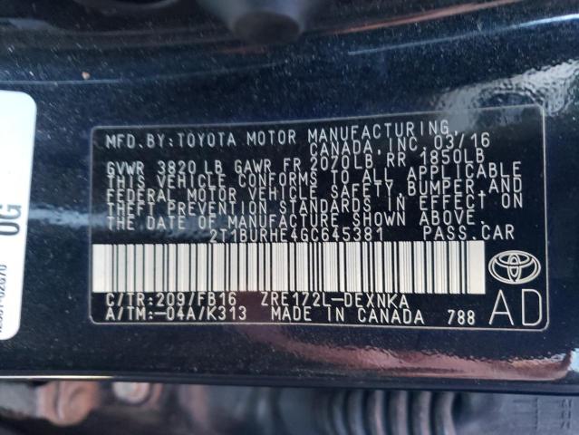 Photo 10 from auction – 2016 TOYOTA COROLLA L with VIN 2T1BURHE4GC645381