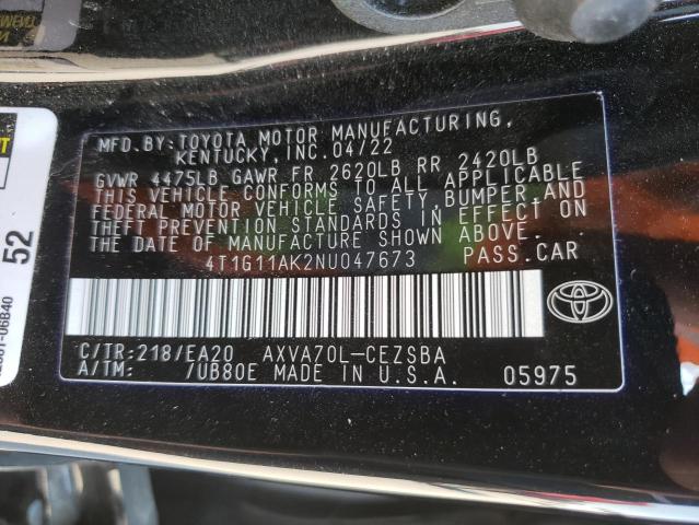 Photo 10 from auction – 2022 TOYOTA CAMRY SE with VIN 4T1G11AK2NU047673