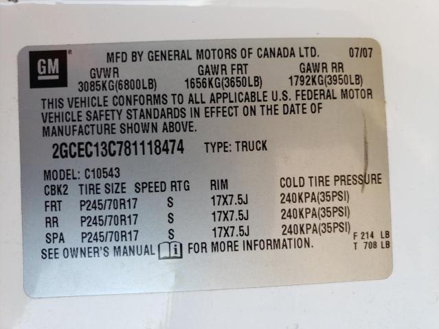 Photo 10 from auction – 2008 CHEVROLET SILVERADO with VIN 2GCEC13C781118474