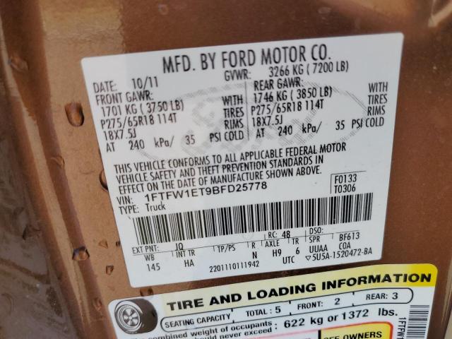 Photo 10 from auction – 2011 FORD F150 SUPER with VIN 1FTFW1ET9BFD25778