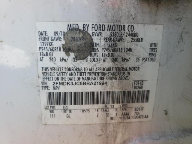 Photo 10 from auction – 2011 FORD EDGE SEL with VIN 2FMDK3JC5BBA21994
