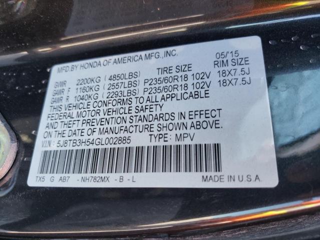 Photo 10 from auction – 2016 ACURA RDX TECHNO with VIN 5J8TB3H54GL002885