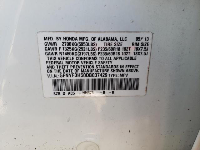 Photo 10 from auction – 2013 HONDA PILOT EXL with VIN 5FNYF3H50DB037429