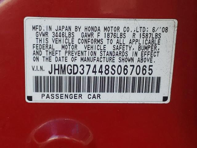 Photo 10 from auction – 2008 HONDA FIT with VIN JHMGD37448S067065