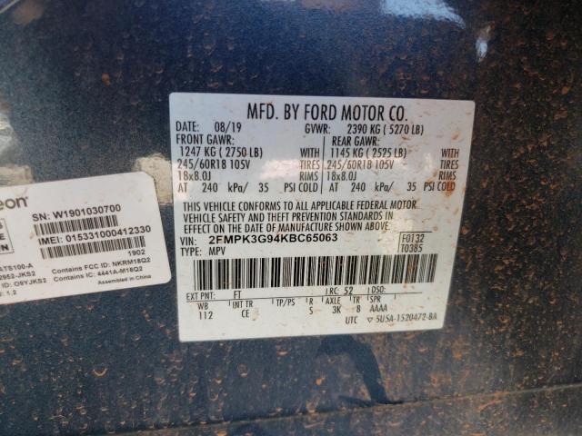 Photo 10 from auction – 2019 FORD EDGE SE with VIN 2FMPK3G94KBC65063
