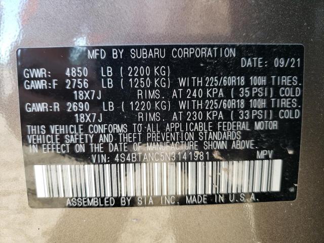 Photo 10 from auction – 2022 SUBARU OUTBACK LI with VIN 4S4BTANC5N3141981