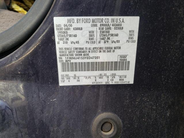 Photo 10 from auction – 2000 FORD EXCURSION with VIN 1FMNU41S3YED47351