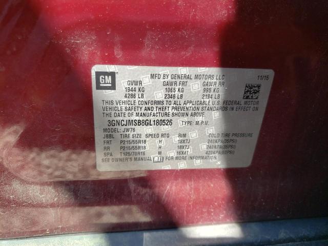 Photo 10 from auction – 2016 CHEVROLET TRAX LTZ with VIN 3GNCJMSB8GL180526