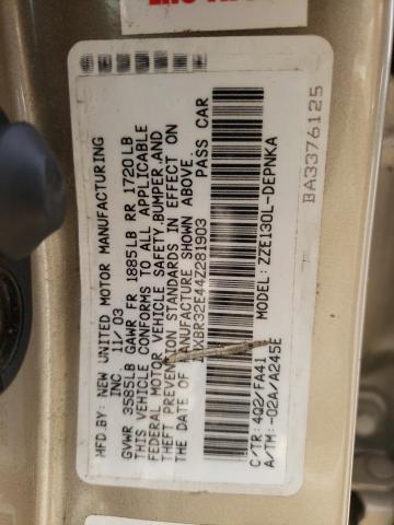 Photo 10 from auction – 2004 TOYOTA COROLLA CE with VIN 1NXBR32E44Z281903