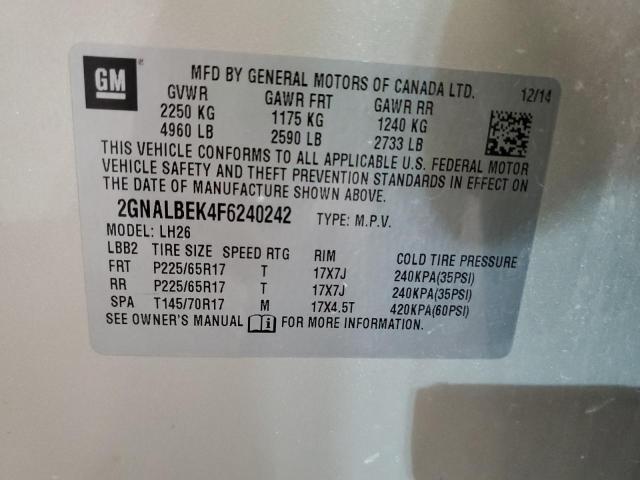 Photo 10 from auction – 2015 CHEVROLET EQUINOX LT with VIN 2GNALBEK4F6240242
