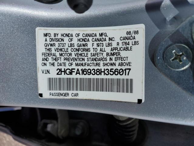 Photo 10 from auction – 2008 HONDA CIVIC EXL with VIN 2HGFA16938H356017