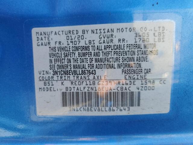 Photo 10 from auction – 2020 NISSAN VERSA SV with VIN 3N1CN8EV8LL867643