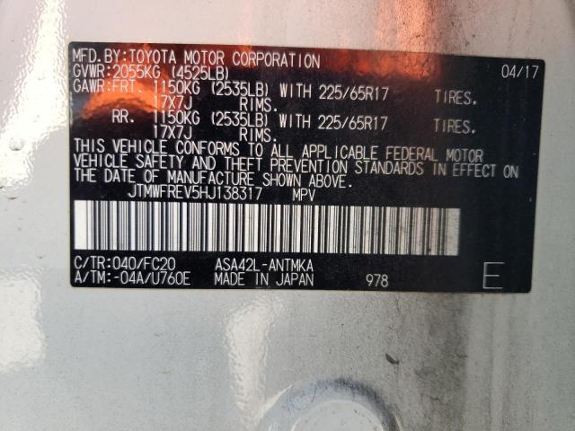 Photo 10 from auction – 2017 TOYOTA RAV4 XLE with VIN JTMWFREV5HJ138317