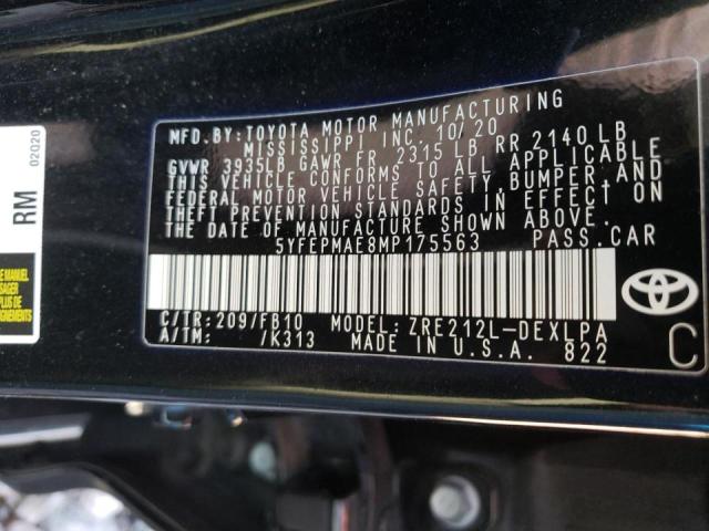 Photo 10 from auction – 2021 TOYOTA COROLLA LE with VIN 5YFEPMAE8MP175563