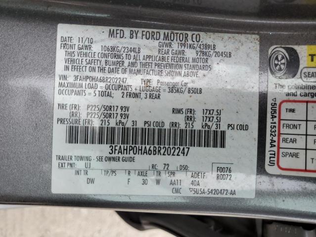 Photo 10 from auction – 2011 FORD FUSION SE with VIN 3FAHP0HA6BR202247