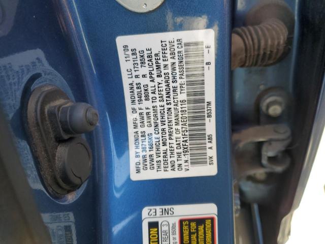 Photo 10 from auction – 2010 HONDA CIVIC LX with VIN 19XFA1F57AE018116