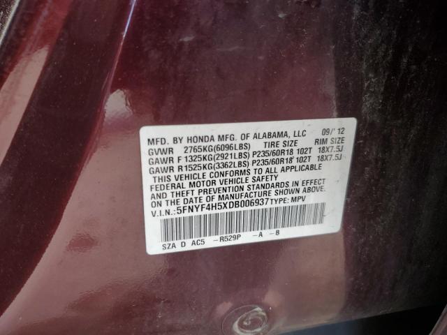 Photo 10 from auction – 2013 HONDA PILOT EXL with VIN 5FNYF4H5XDB006937