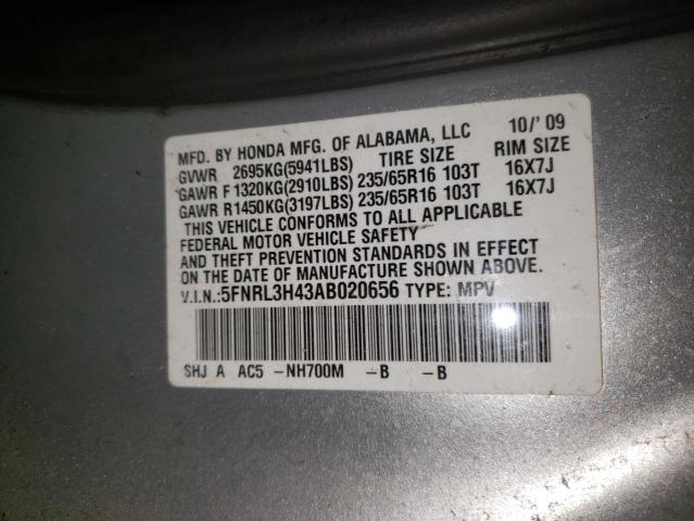 Photo 10 from auction – 2010 HONDA ODYSSEY EX with VIN 5FNRL3H43AB020656