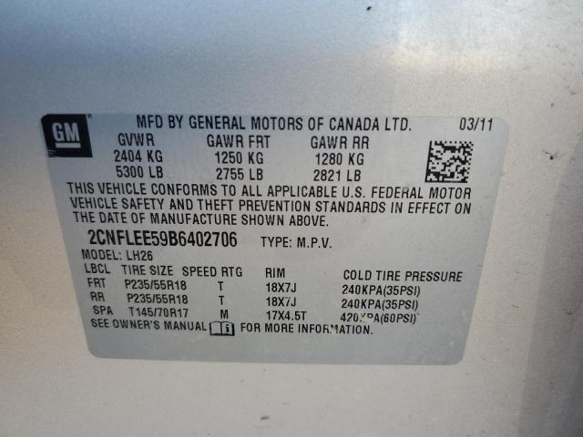 Photo 10 from auction – 2011 CHEVROLET EQUINOX LT with VIN 2CNFLEE59B6402706