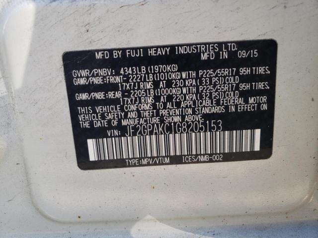 Photo 10 from auction – 2016 SUBARU CROSSTREK with VIN JF2GPAKC1G8205153
