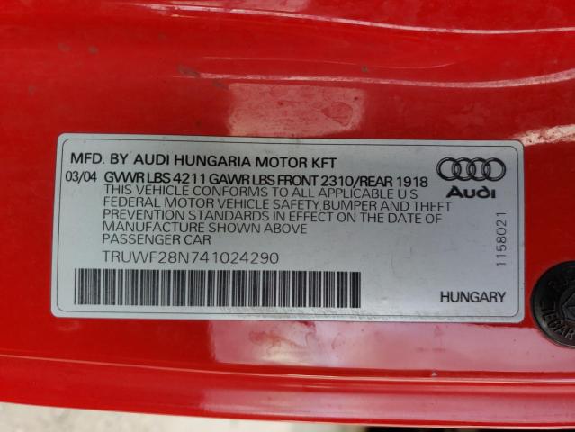 Photo 10 from auction – 2004 AUDI TT 3.2 QUA with VIN TRUWF28N741024290