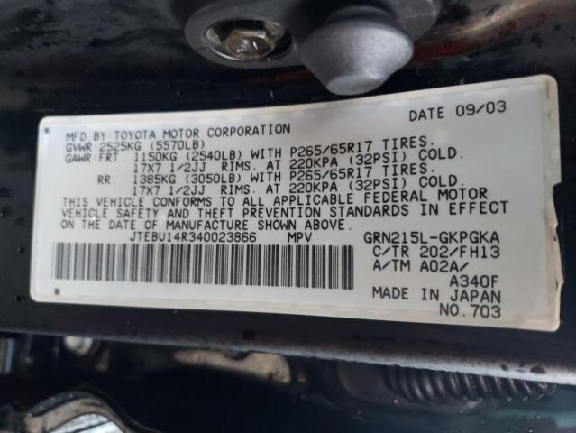 Photo 10 from auction – 2004 TOYOTA 4RUNNER SR with VIN JTEBU14R340023866