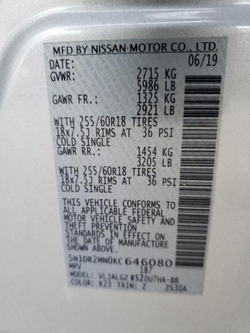 Photo 10 from auction – 2019 NISSAN PATHFINDER with VIN 5N1DR2MN0KC646080