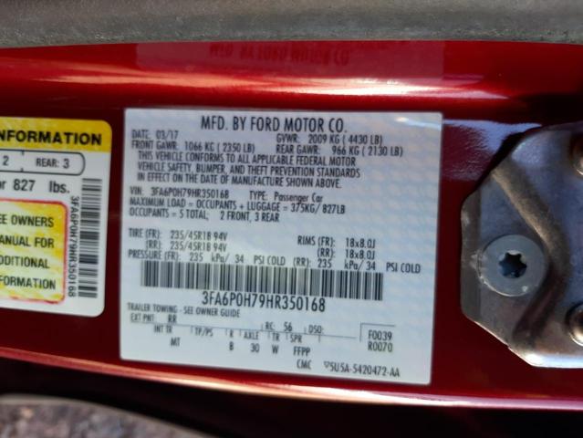Photo 10 from auction – 2017 FORD FUSION SE with VIN 3FA6P0H79HR350168