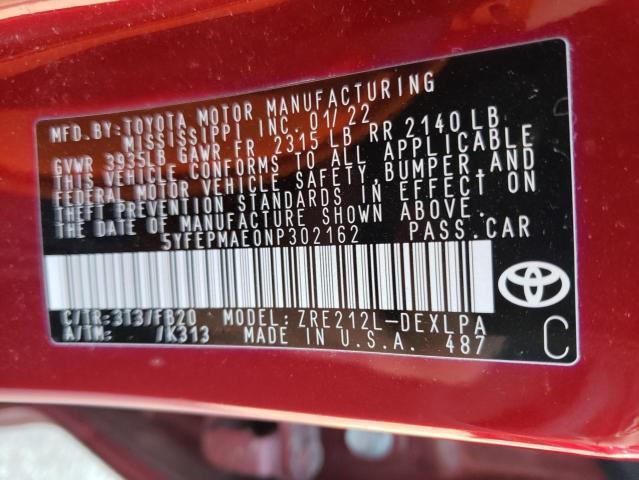 Photo 10 from auction – 2022 TOYOTA COROLLA LE with VIN 5YFEPMAE0NP302162