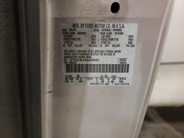Photo 10 from auction – 2002 FORD F150 with VIN 1FTRX18L92KA29625