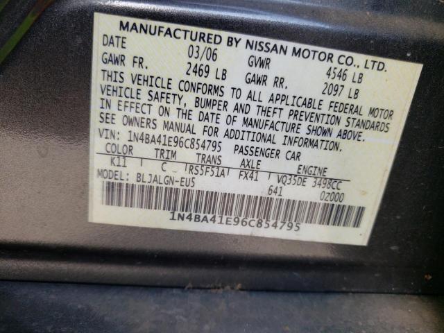 Photo 10 from auction – 2006 NISSAN MAXIMA SE with VIN 1N4BA41E96C854795