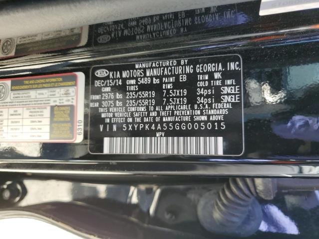 Photo 10 from auction – 2016 KIA SORENTO SX with VIN 5XYPK4A55GG005015