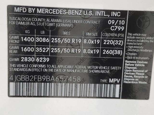 Photo 10 from auction – 2011 MERCEDES-BENZ ML 350 BLU with VIN 4JGBB2FB9BA657458