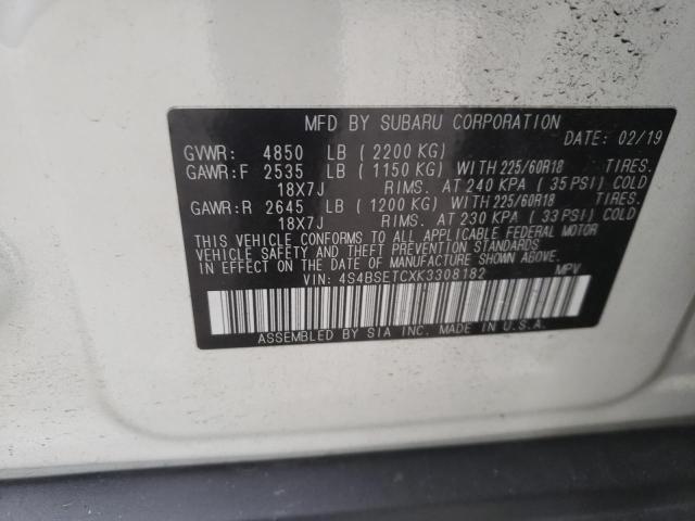 Photo 10 from auction – 2019 SUBARU OUTBACK TO with VIN 4S4BSETCXK3308182