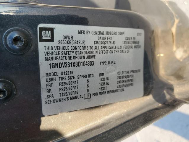 Photo 10 from auction – 2008 CHEVROLET UPLANDER L with VIN 1GNDV231X8D104803
