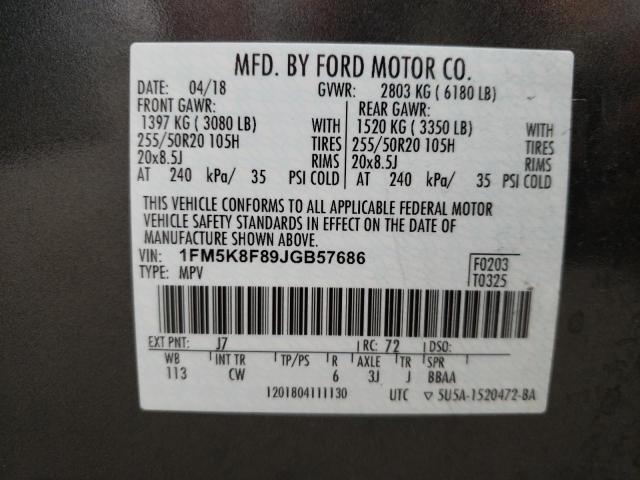 Photo 10 from auction – 2018 FORD EXPLORER L with VIN 1FM5K8F89JGB57686