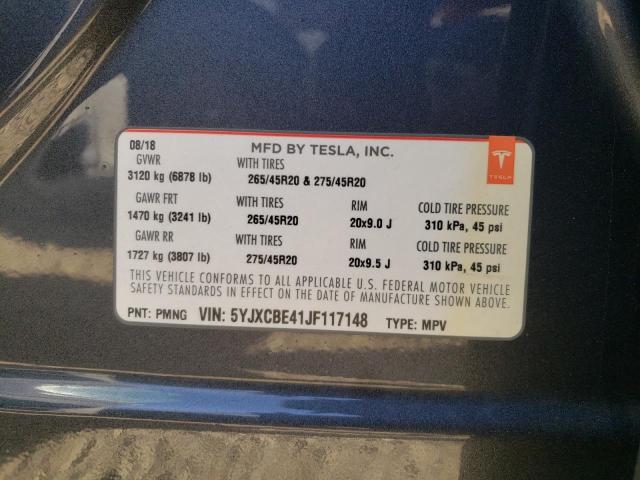 Photo 10 from auction – 2018 TESLA MODEL X with VIN 5YJXCBE41JF117148