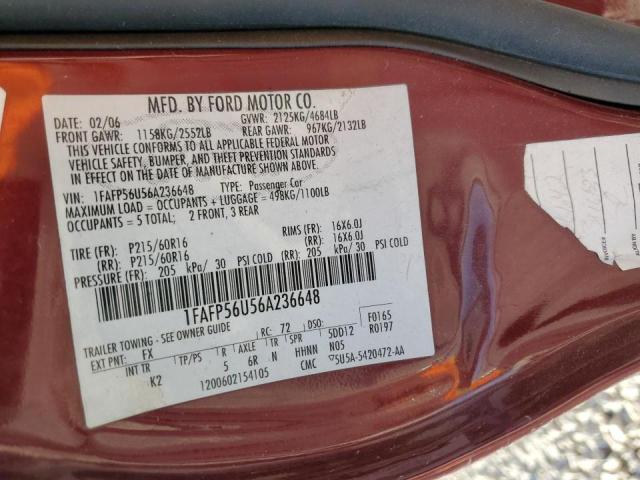 صورة رقم 10 من المزاد - 2006 FORD TAURUS SEL مع VIN 1FAFP56U56A236648