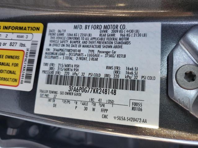 Photo 10 from auction – 2019 FORD FUSION S with VIN 3FA6P0G77KR248148