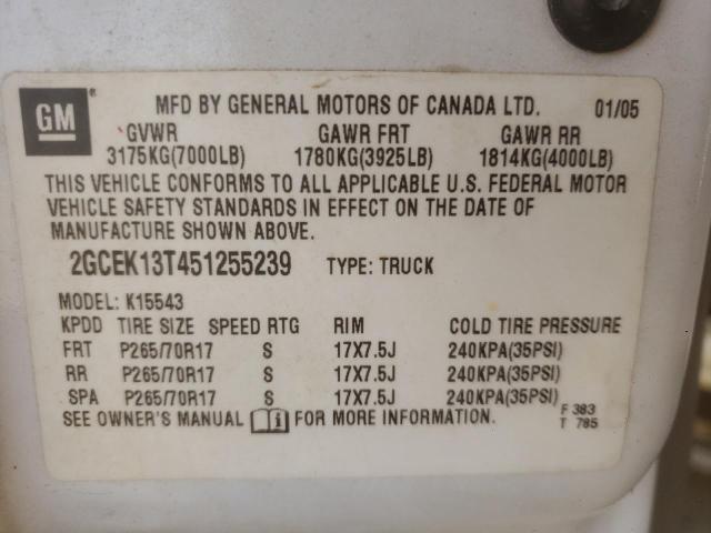Photo 10 from auction – 2005 CHEVROLET SILVERADO with VIN 2GCEK13T451255239