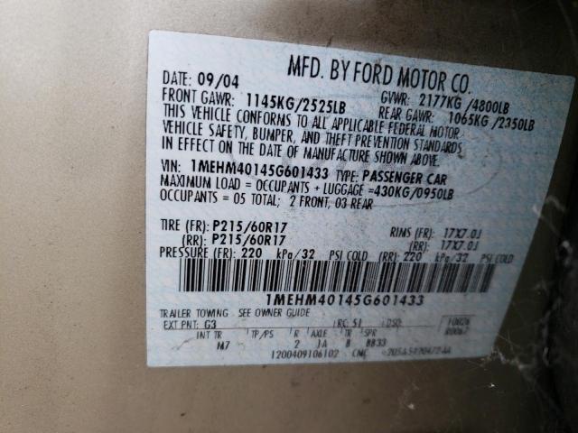 Photo 10 from auction – 2005 MERCURY MONTEGO LU with VIN 1MEHM40145G601433