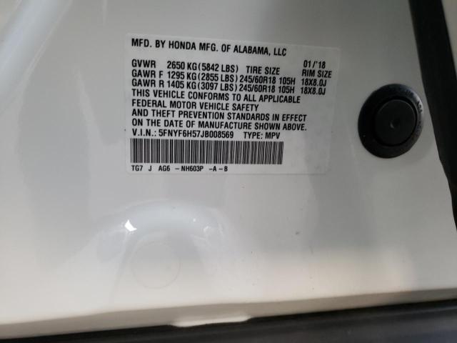 Photo 10 from auction – 2018 HONDA PILOT EXL with VIN 5FNYF6H57JB008569