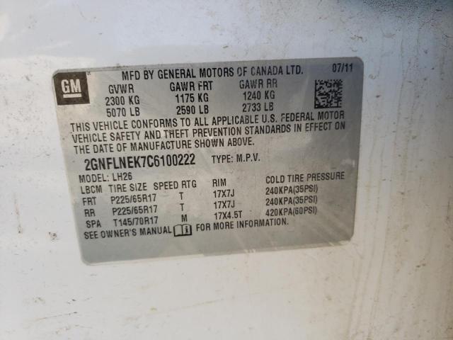 Photo 10 from auction – 2012 CHEVROLET EQUINOX LT with VIN 2GNFLNEK7C6100222