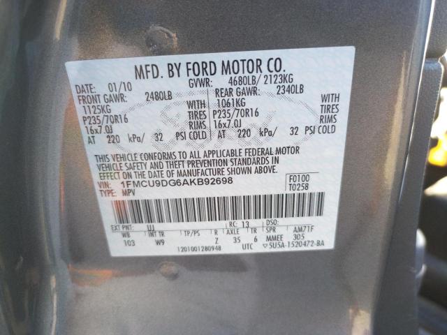 Photo 10 from auction – 2010 FORD ESCAPE XLT with VIN 1FMCU9DG6AKB92698