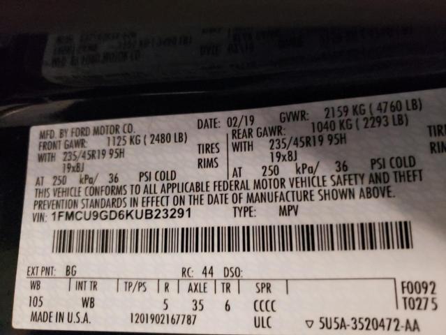 Photo 10 from auction – 2019 FORD ESCAPE SE with VIN 1FMCU9GD6KUB23291