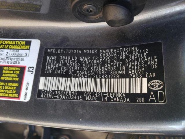 Photo 10 from auction – 2012 TOYOTA COROLLA with VIN 2T1BU4EE2CC880279