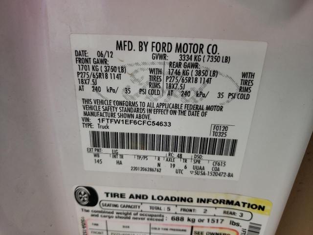 Photo 10 from auction – 2012 FORD F150 SUPER with VIN 1FTFW1EF6CFC54633
