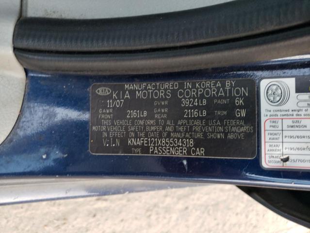Photo 10 from auction – 2008 KIA SPECTRA EX with VIN KNAFE121X85534318